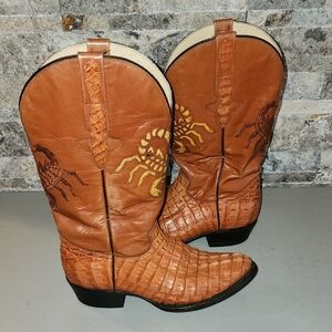 EL ALACRON DE DURANGO  Brown Cowboy Boots with Scorpion Design Made In Mexico